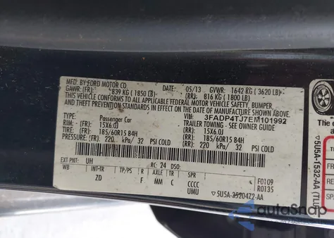 2014 Ford Fiesta S из США, поврежденный, VIN 3FADP4TJ7EM101992